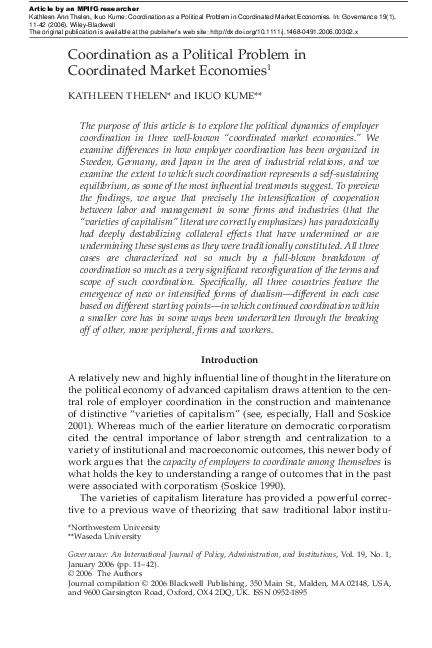 (PDF) Coordination as a Political Problem in Coordinated Market Economies