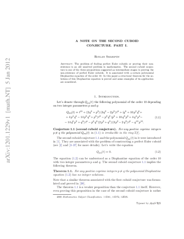 (PDF) A note on the second cuboid conjecture. Part I