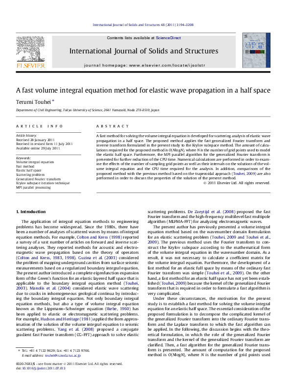 (PDF) A fast volume integral equation method for elastic wave ...
