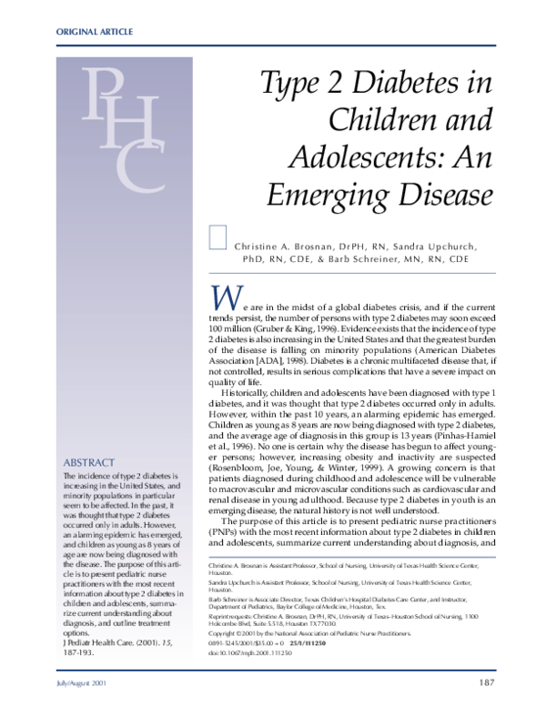 (PDF) Type 2 diabetes in children and adolescents: An emerging disease