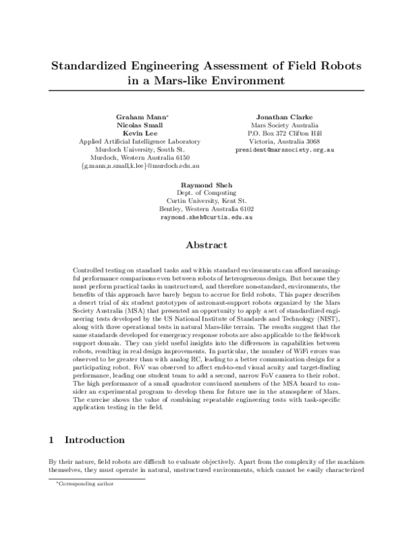 (PDF) Standardized Engineering Assessment of Field Robots in a Mars ...