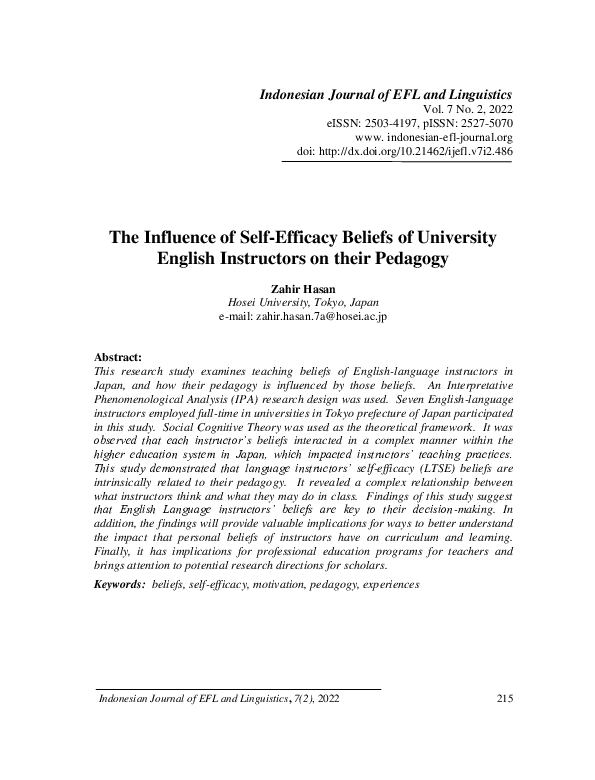 (PDF) The Influence of Self-Efficacy Beliefs of University English ...