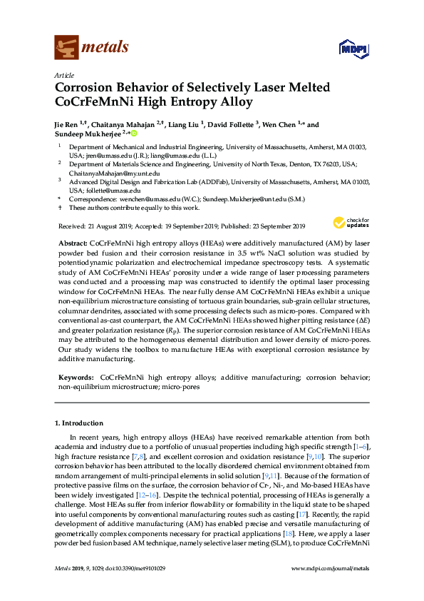 (PDF) Corrosion Behavior of Selectively Laser Melted CoCrFeMnNi High ...