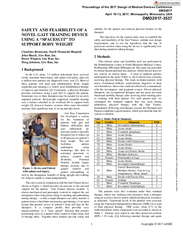 (PDF) Safety and Feasibility of a Novel Gait Training Device Using a ...