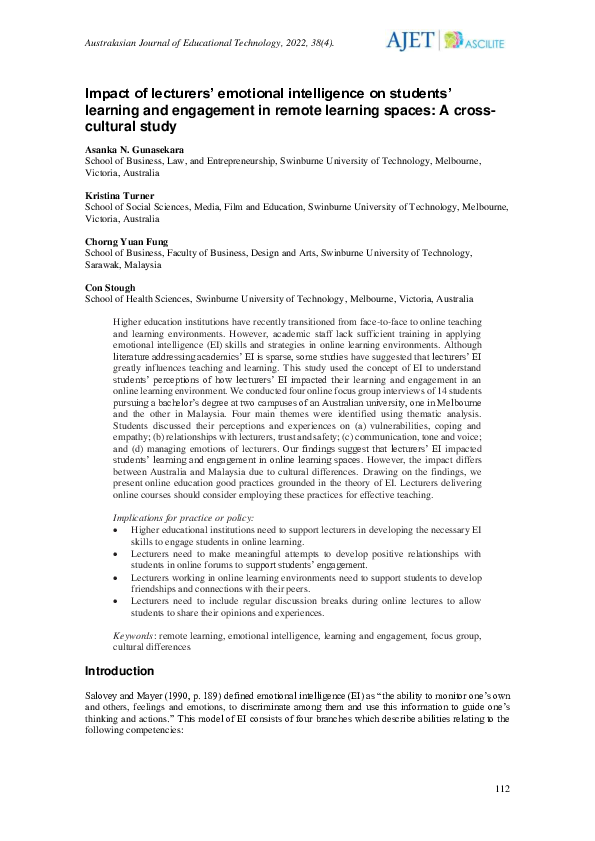(PDF) Impact of lecturers’ emotional intelligence on students’ learning ...