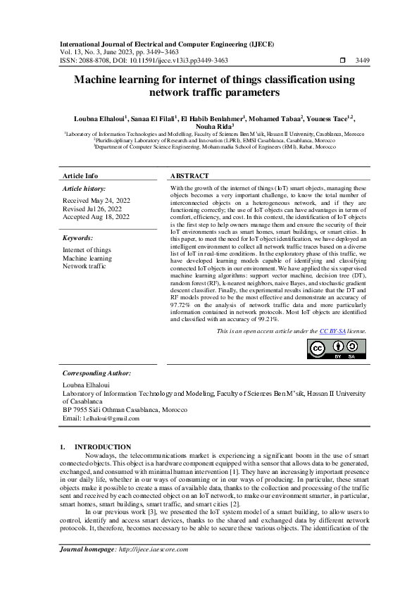 (PDF) Machine learning for internet of things classification using ...