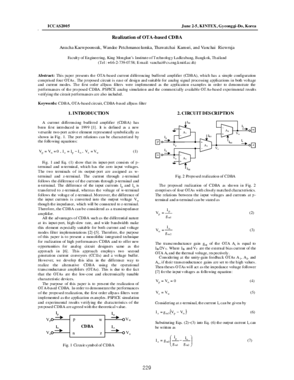 (PDF) Realization of OTA-based CDBA