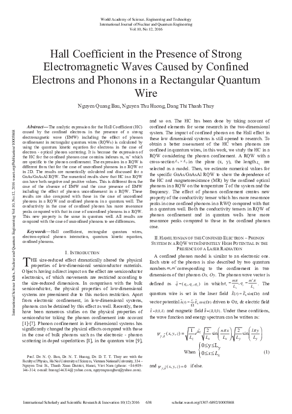 (PDF) Hall Coefficient In The Presence Of Strong Electromagnetic Waves ...