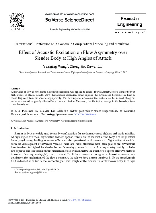 (PDF) Effect of Acoustic Excitation on Flow Asymmetry over Slender Body ...