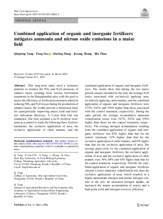 (PDF) The combined application of organic and inorganic fertilizers ...