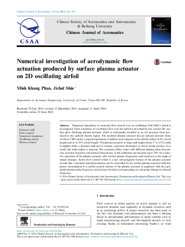 (PDF) Numerical investigation of aerodynamic flow actuation produced by ...
