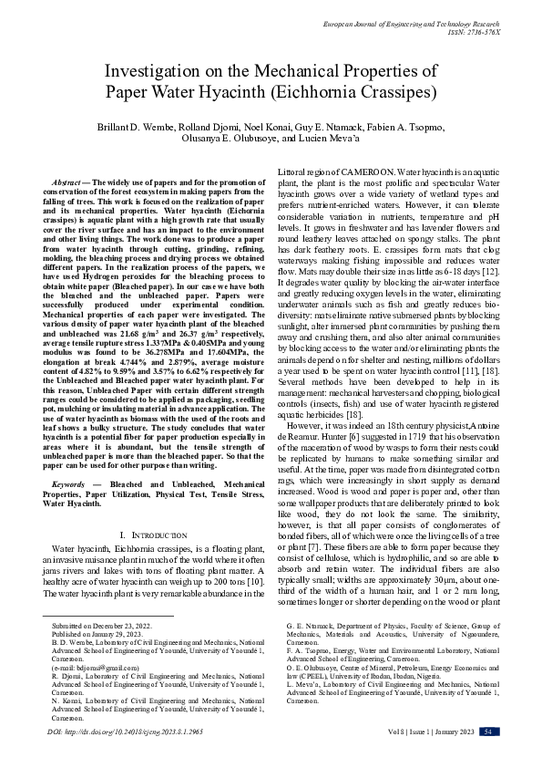 (PDF) Investigation on the Mechanical Properties of Paper Water