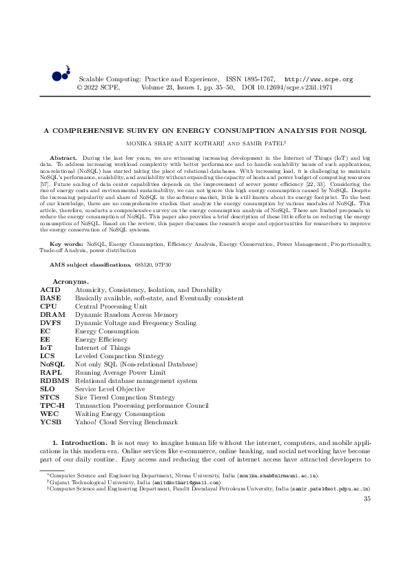 (PDF) A Comprehensive Survey on Energy Consumption Analysis for NoSQL