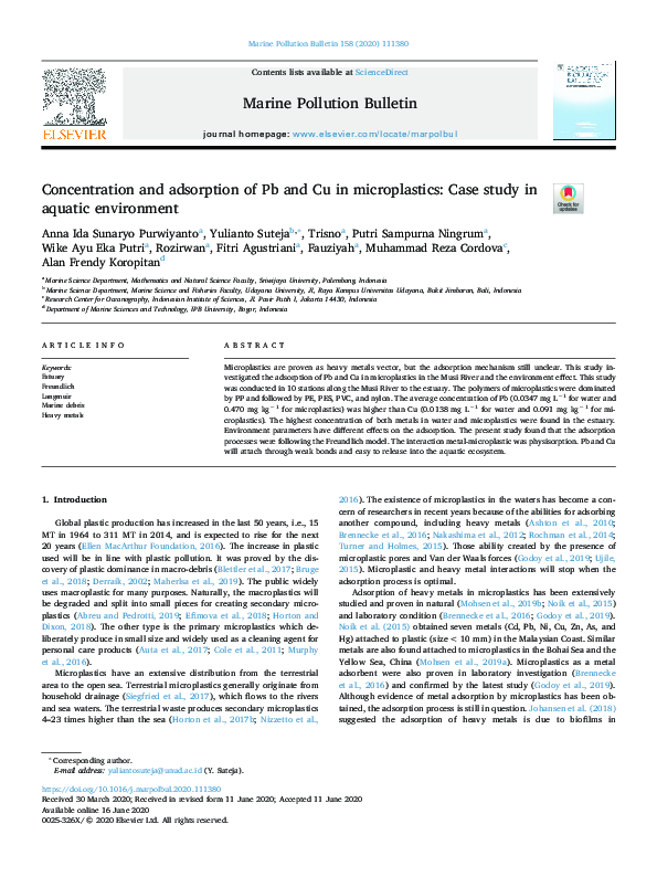 (PDF) Concentration and adsorption of Pb and Cu in microplastics: Case ...