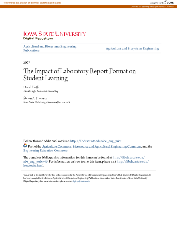 (PDF) The Impact of Laboratory Report Format on Student Learning