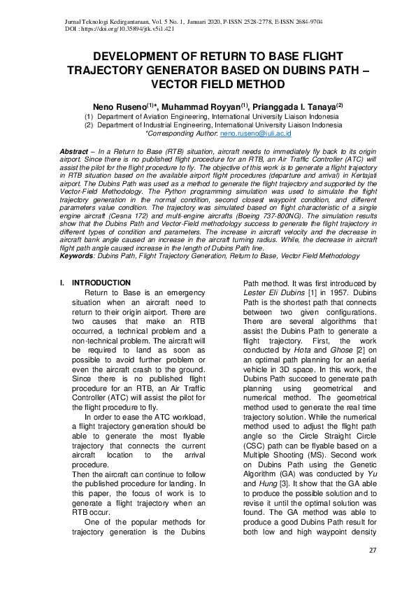 (PDF) Development of Return to Base Flight Trajectory Generator Based ...