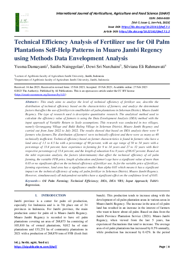 (PDF) Technical Efficiency Analysis of Fertilizer use for Oil Palm ...