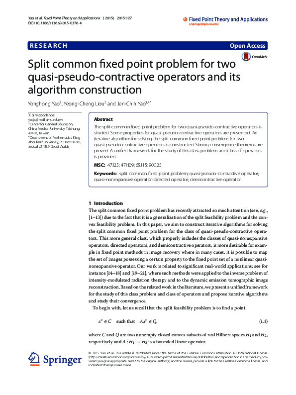 (PDF) Split common fixed point problem for two quasi-pseudo-contractive ...