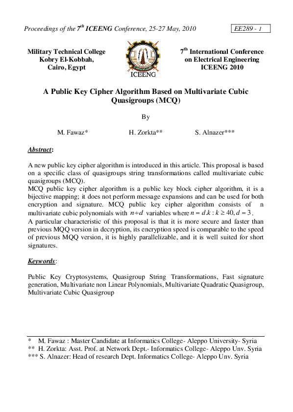 (PDF) A Public Key Cipher Algorithm Based on Multivariate Cubic ...