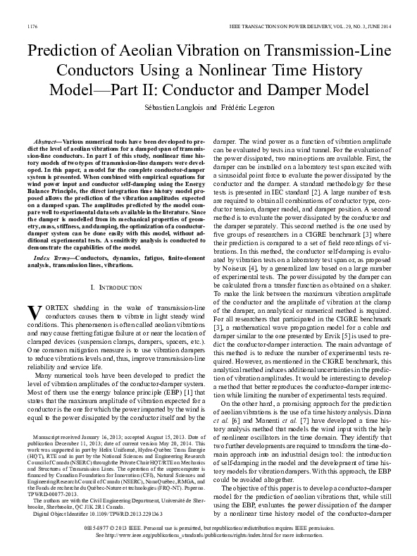 (PDF) Prediction of Aeolian Vibration on Transmission-Line Conductors ...