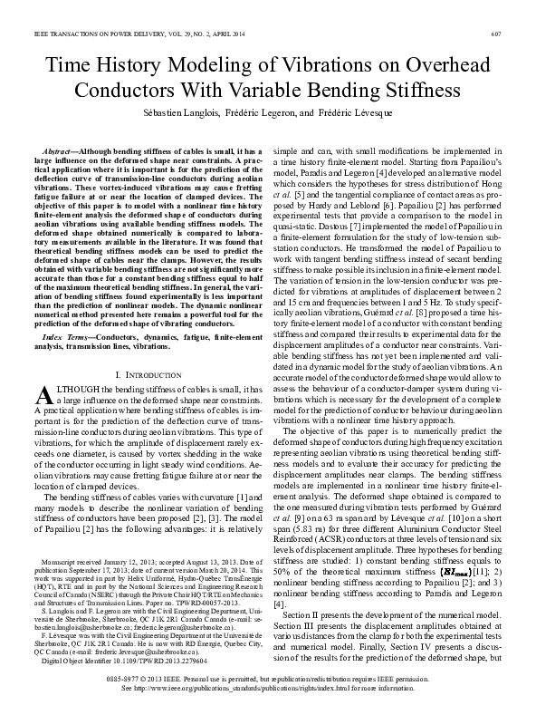 (PDF) Time History Modeling of Vibrations on Overhead Conductors With ...