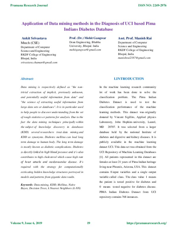(PDF) Application of Data mining methods in the Diagnosis of UCI based ...