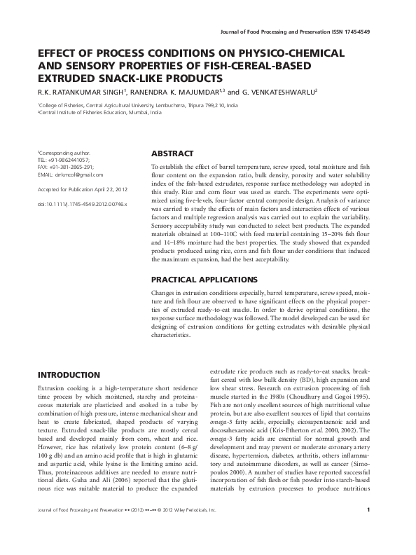 (PDF) Effect of Process Conditions on Physico-Chemical and Sensory ...