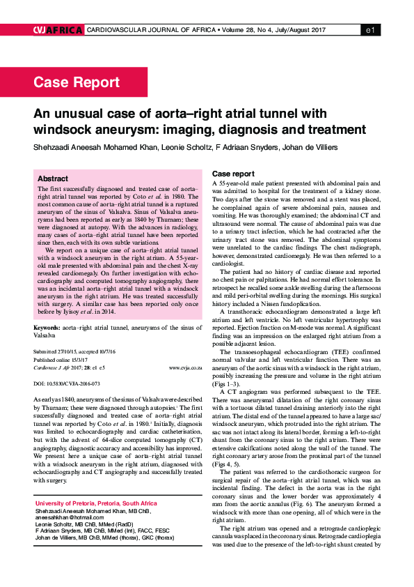 (PDF) An unusual case of aortaright atrial tunnel with windsock