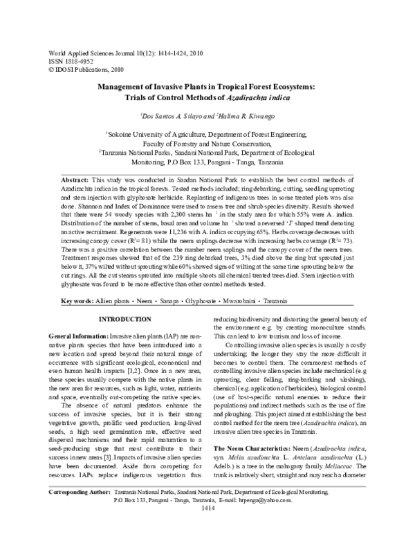 (PDF) Management of Invasive Plants in Tropical Forest Ecosystems ...