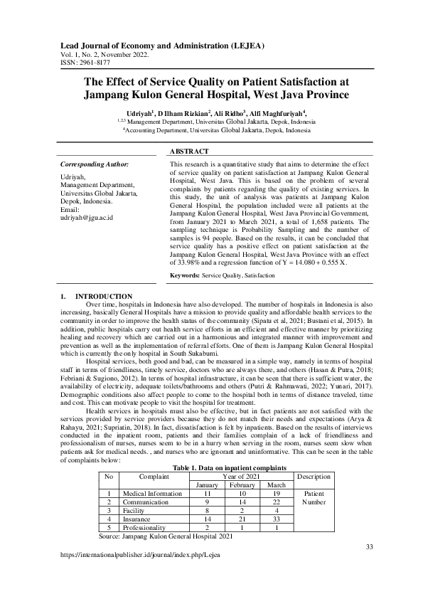 (PDF) Effect of Service Quality on Patient Satisfaction at Jampang ...