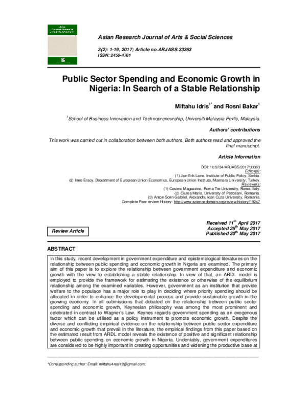 (PDF) Public Sector Spending and Economic Growth in Nigeria: In Search ...