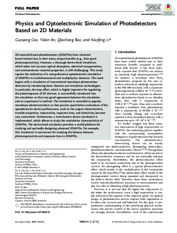 (PDF) Physics and Optoelectronic Simulation of Photodetectors Based on ...