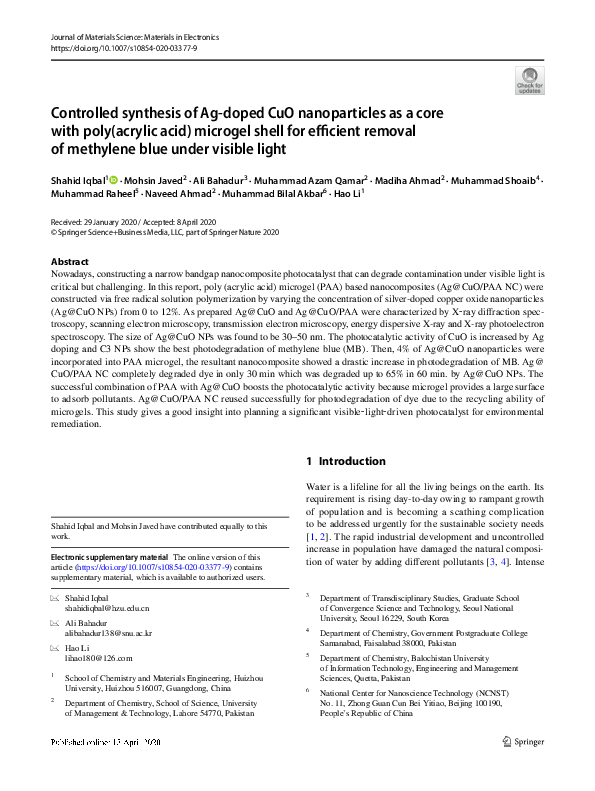 (PDF) Controlled synthesis of Ag-doped CuO nanoparticles as a core with ...