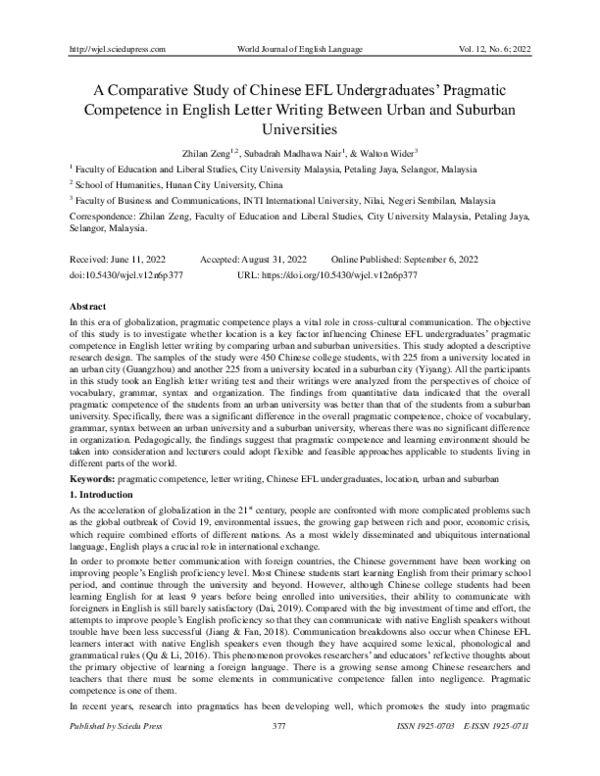 (PDF) A Comparative Study of Chinese EFL Undergraduates' Pragmatic ...