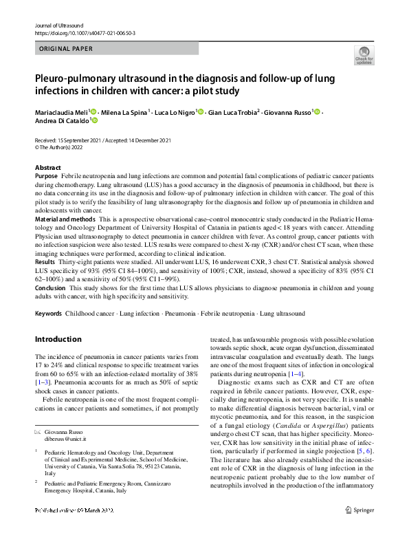 (PDF) Pleuro-pulmonary ultrasound in the diagnosis and follow-up of ...