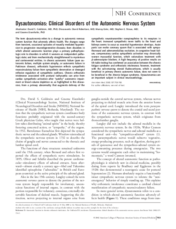 (PDF) Dysautonomias: Clinical Disorders of the Autonomic Nervous System