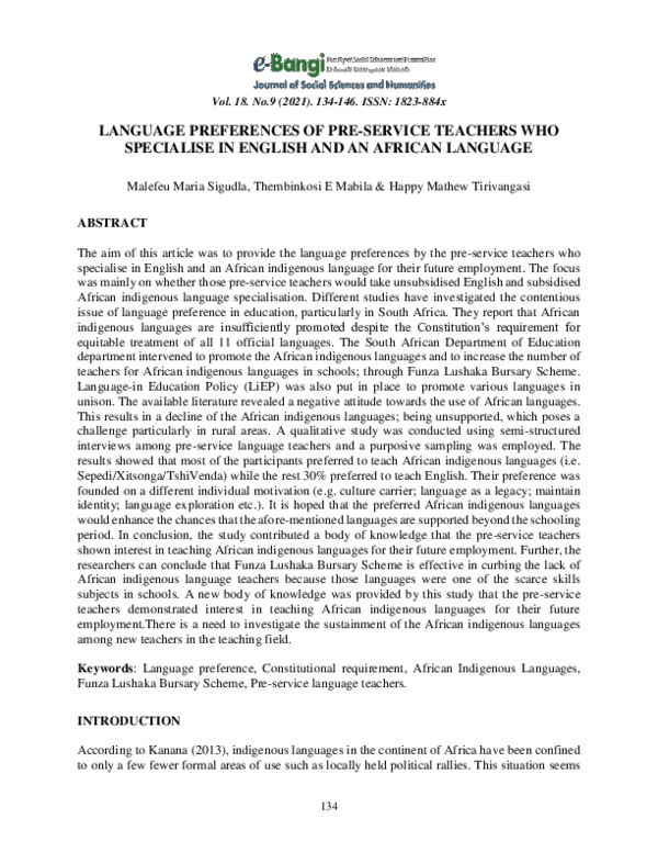 (PDF) Language Preferences of Pre-Service Teachers Who Specialise in ...