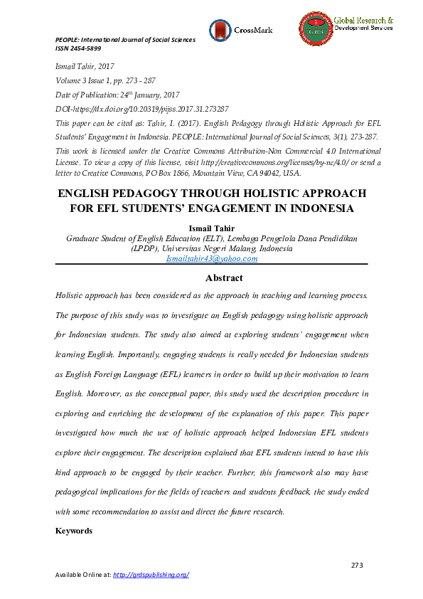 (PDF) English Pedagogy Through Holistic Approach for Efl Students ...