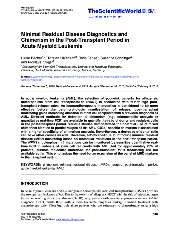 (PDF) Minimal residual disease diagnostics and chimerism in the post ...