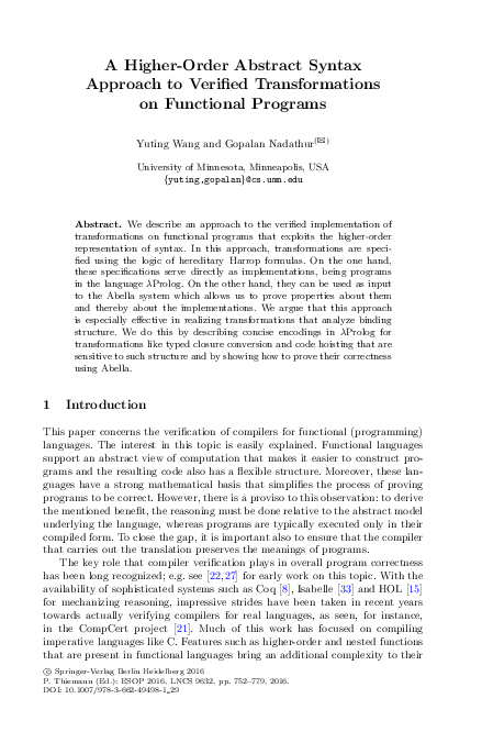 (PDF) A Higher-Order Abstract Syntax Approach to Verified ...
