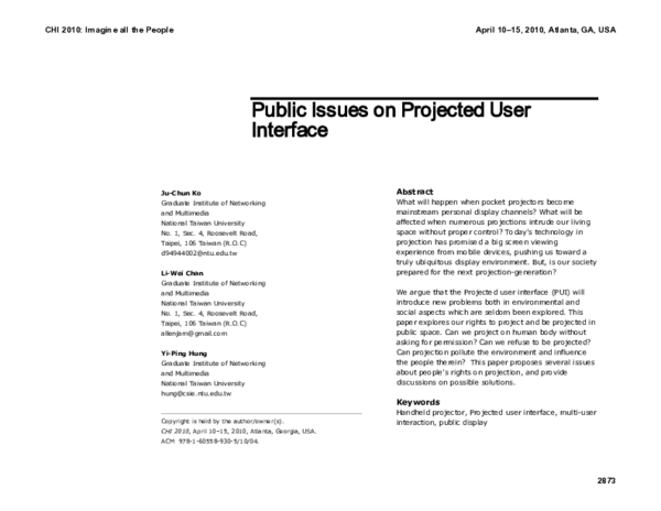 (PDF) Public issues on projected user interface
