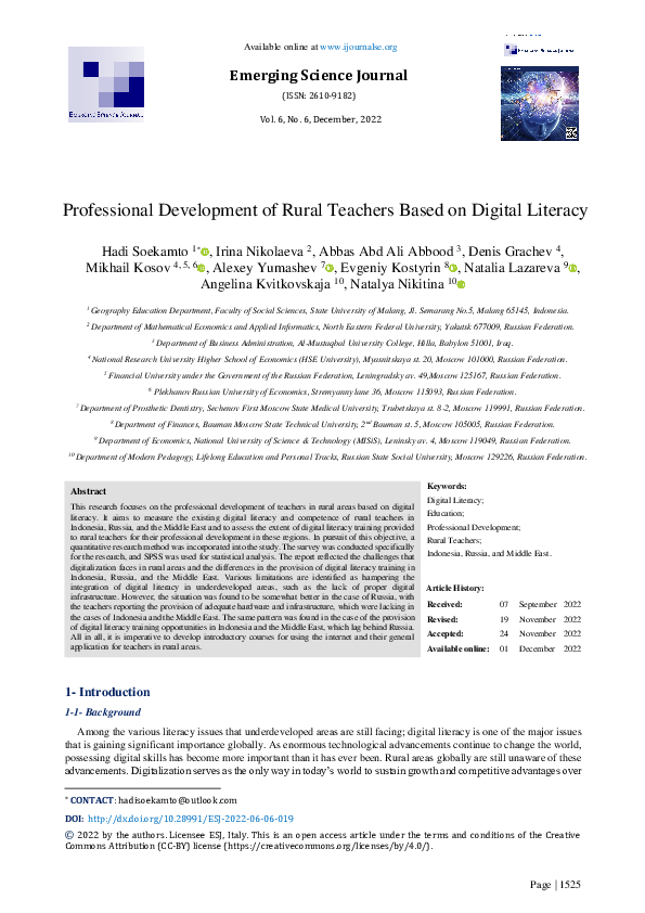 (PDF) Professional Development of Rural Teachers Based on Digital Literacy