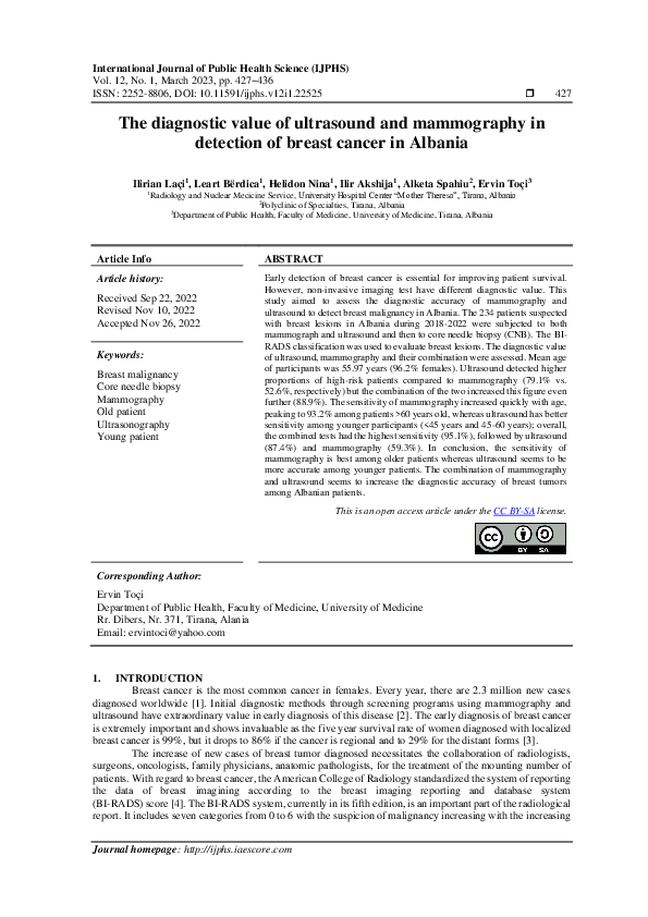 (PDF) The diagnostic value of ultrasound and mammography in detection ...