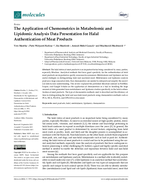 (PDF) The Application of Chemometrics in Metabolomic and Lipidomic ...