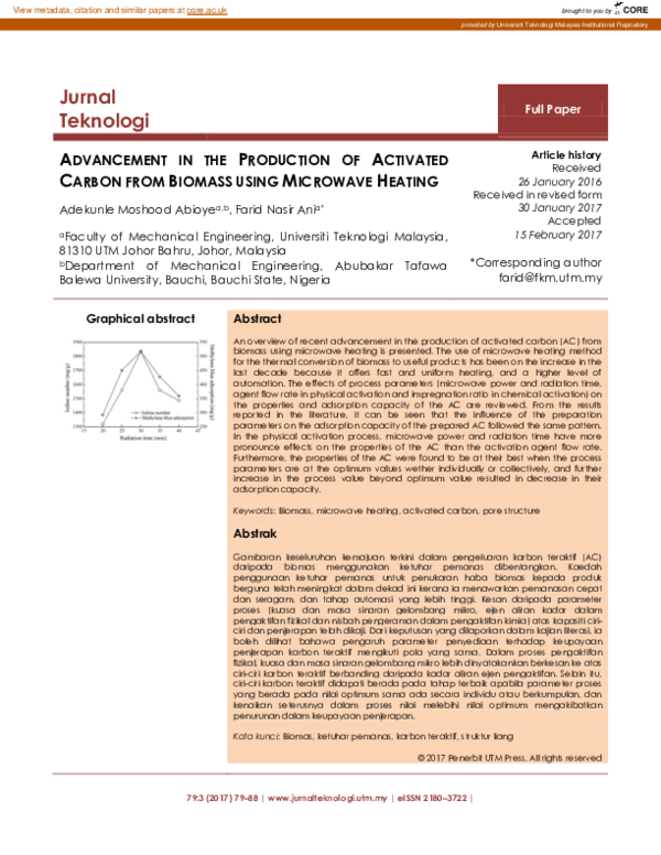 (PDF) Advancement in the Production of Activated Carbon from Biomass ...