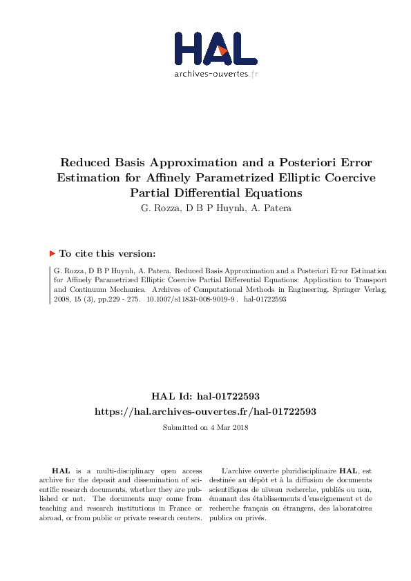 (PDF) Reduced basis approximation and a posteriori error estimation for ...