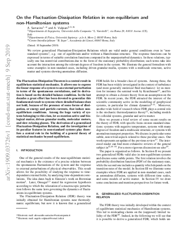 (PDF) On the fluctuation-dissipation relation in non-equilibrium and ...
