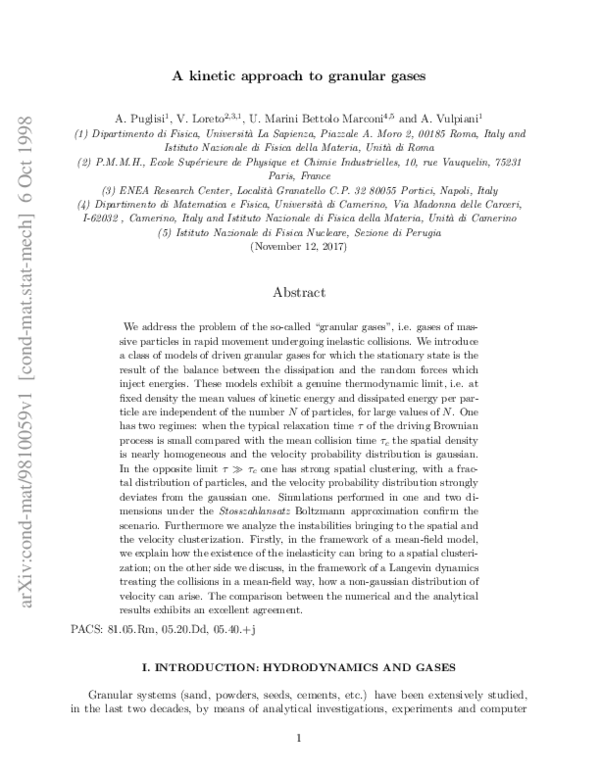 (PDF) Kinetic approach to granular gases