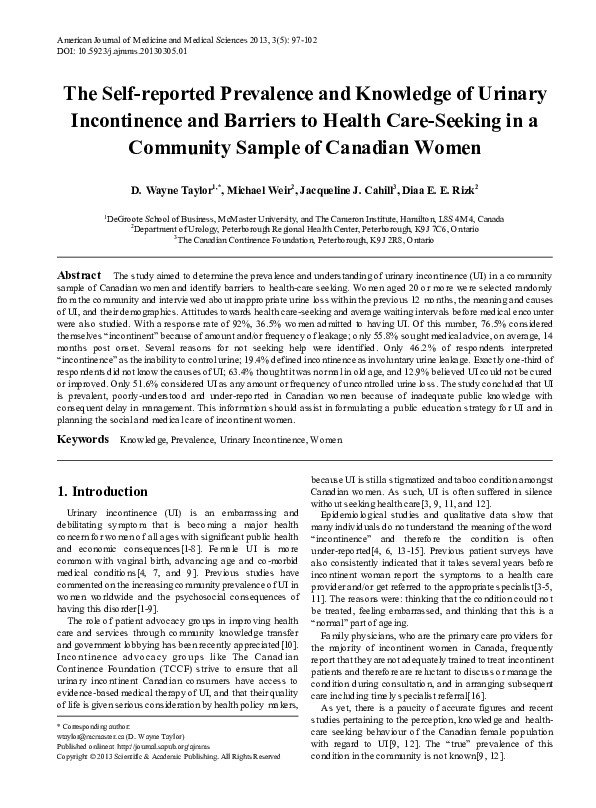 (PDF) The Self-reported Prevalence and Knowledge of Urinary ...