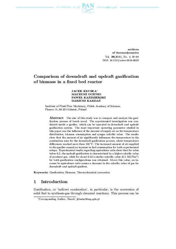 (PDF) Comparison of downdraft and updraft gasification of biomass in a fixed bed reactor